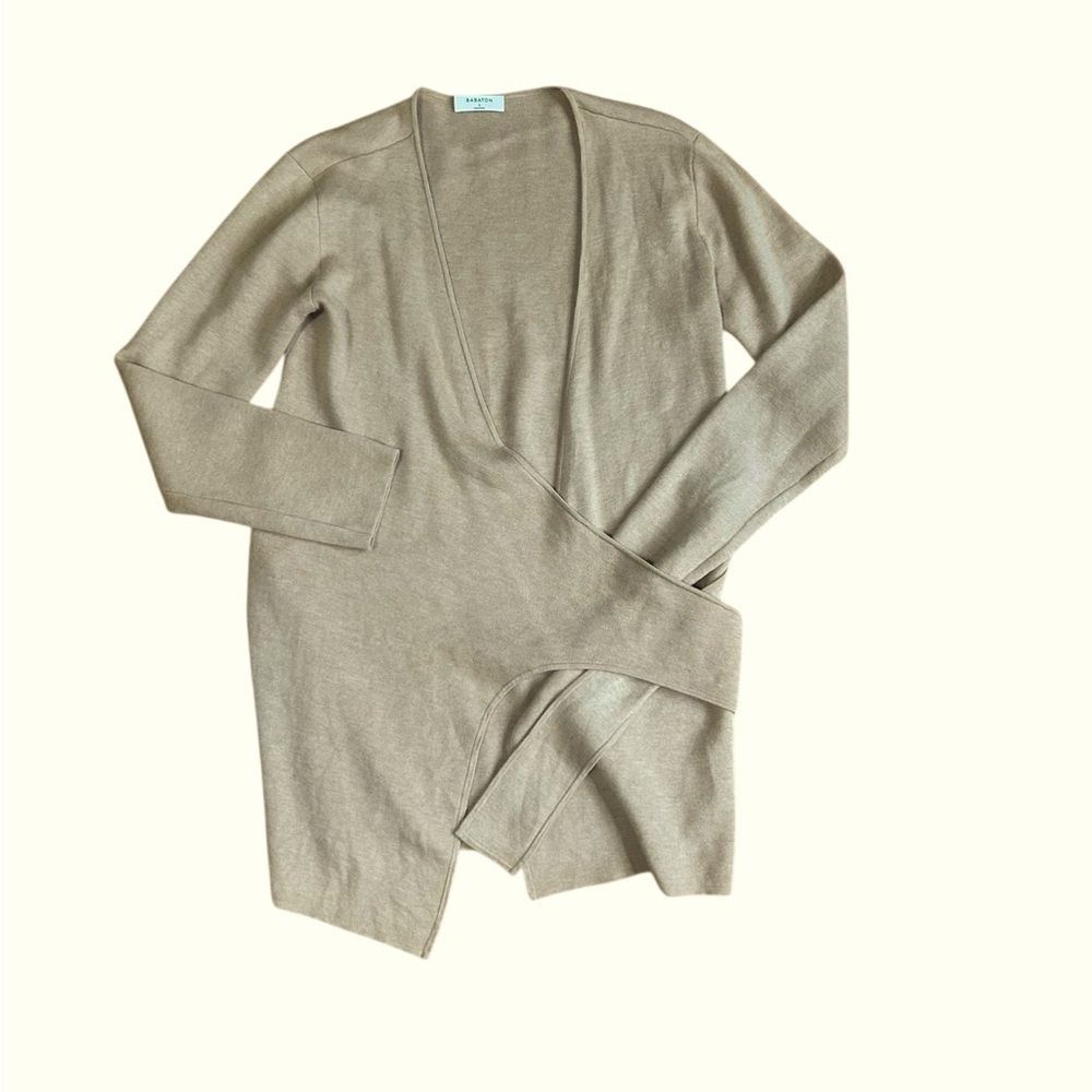 Aritzia Babaton Tan Wrap Cardigan Linen Wool Blend Size Small‎ Knit